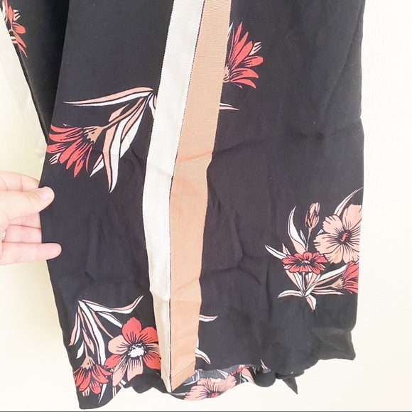 Eva Longoria Floral Ribbon Stripe Wide Leg Crepe Trouser Pant Black Pink 6 - Picture 4 of 12